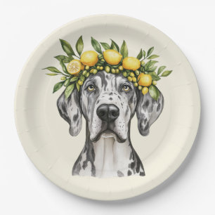 Merle Great Dane Dog Lemon Crown Pappteller