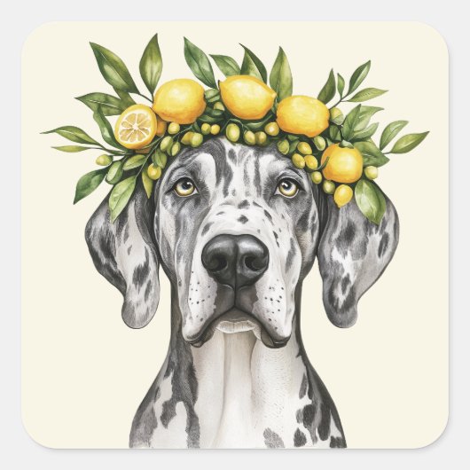 Merle Great Dane Dog Lemon Crown Quadratischer Aufkleber (Vorderseite)