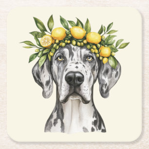 Merle Great Dane Dog Lemon Crown Rechteckiger Pappuntersetzer