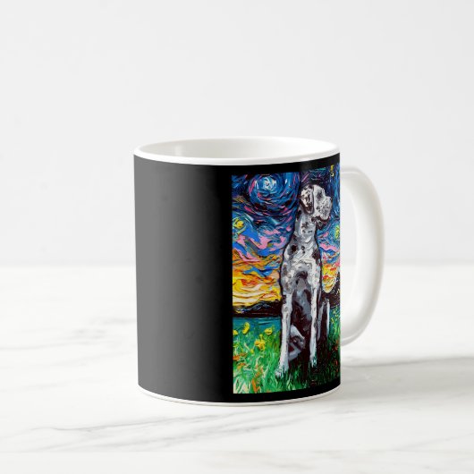 Merle Great Dane Starry Night Impressionist Hund b Kaffeetasse (VorderseiteRechts)