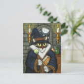 Merlin Magician Wizard Cat Magic Zauberer Fantasie Postkarte (Stehend Vorderseite)