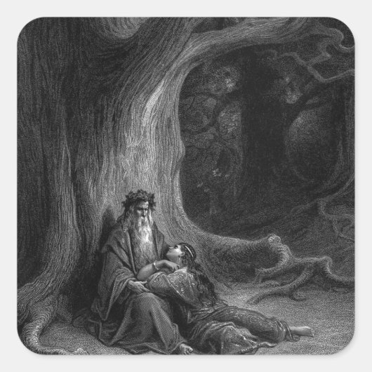 Merlin und Vivien von Gustave Doré 1868 Quadratischer Aufkleber (Vorderseite)