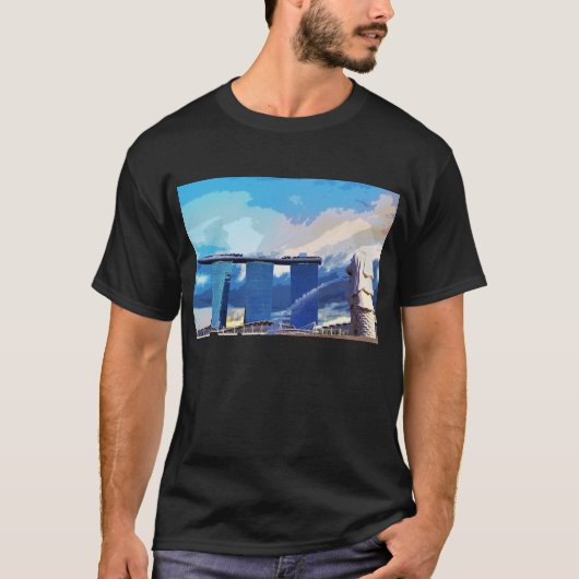 Merlion Marina Bay Architecture Singapur T-Shirt (Vorderseite)