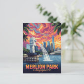 Merlion Park Singapore Skyline Sunset Postkarte (Stehend Vorderseite)