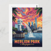 Merlion Park Singapore Skyline Sunset Postkarte (Vorne/Hinten)