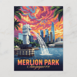 Merlion Park Singapore Skyline Sunset Postkarte