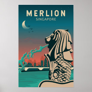 Merlion Singapur Reise Vintage Kunst Poster