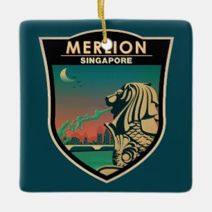 Merlion Singapur Reisen Vintage Kunst Keramikornament