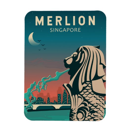 Merlion Singapur Reisen Vintage Kunst Magnet (Vertikal)