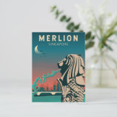 Merlion Singapur Reisen Vintage Kunst Postkarte (Stehend Vorderseite)