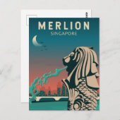 Merlion Singapur Reisen Vintage Kunst Postkarte (Vorne/Hinten)