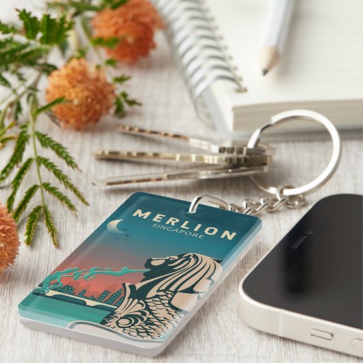 Merlion Singapur Reisen Vintage Kunst Schlüsselanhänger (Vorderseite rechts)