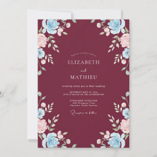 Merlot Azure Ranunculus Eukalyptus Hochzeit Einladung