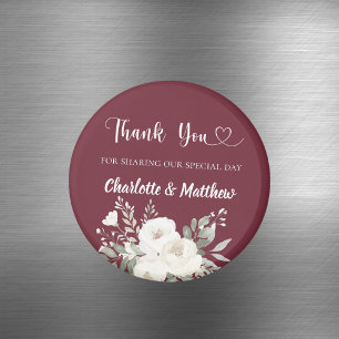 Merlot-Bordeaux-Weißblumen Danke Hochzeit Magnet