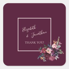 Merlot Burgundy Floral Wedding Vielen Dank Quadratischer Aufkleber