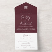 Merlot Burgundy Wedding Modern All in One Einladung (Innen Boden)