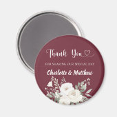 Merlot burgundy white florals thank you wedding magnet (Vorderseite/Rückseite)