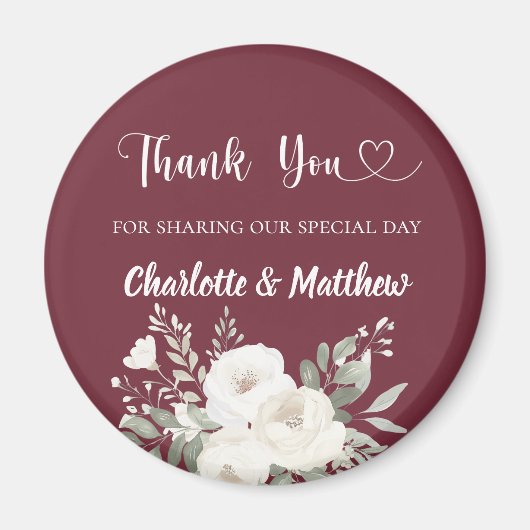 Merlot burgundy white florals thank you wedding magnet (Vorne)