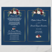 Merlot Floral Navy Blue Gold Rahmen Hochzeitsprogr (Vorderseite)