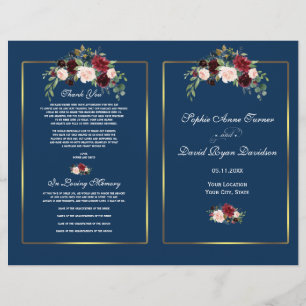 Merlot Floral Navy Blue Gold Rahmen Hochzeitsprogr