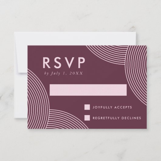 Merlot Geometric Swirl Wedding RSVP Karte (Vorderseite)