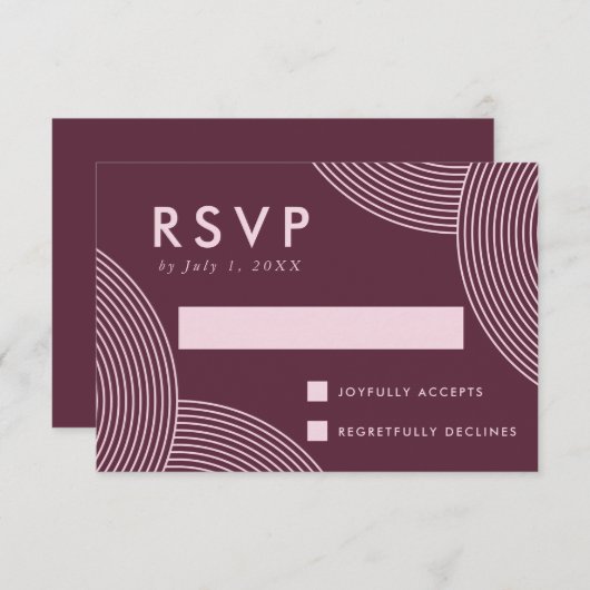 Merlot Geometric Swirl Wedding RSVP Karte (Vorne/Hinten)