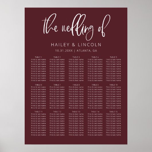 Merlot Moderne Minimalistische Hochzeitskarte Poster (Vorne)