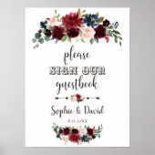 Merlot Navy Blue Floral Bitte unterschreiben Sie u Poster (Vorne)