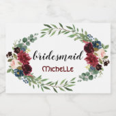 Merlot Navy Blue Floral Bloom Hochzeit Lebensmitteletikett (Einzelnes Label)