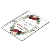 Merlot Navy Blue Floral Bloom Hochzeitsplaner Notizblock (Linke Seite)