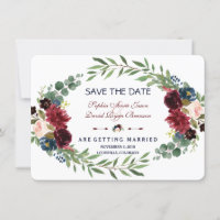 Merlot Navy Blue Floral Bloom Save the Date
