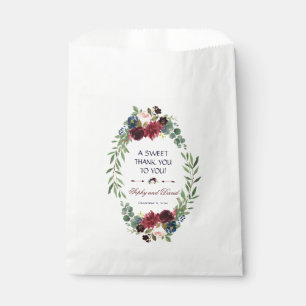 Merlot Navy Blue Floral Bloom Wedding DANKE Geschenktütchen
