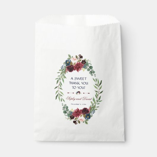 Merlot Navy Blue Floral Bloom Wedding DANKE Geschenktütchen (Vorderseite)