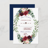 Merlot Navy Blue Floral Bloom Wedding RSVP (Vorne/Hinten)