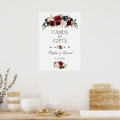 Merlot Navy Blue Floral Cards & Gifts Wedding Poster (Küche)