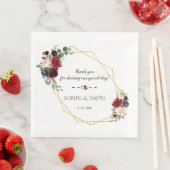 Merlot Navy Blue Floral Gold Rahmen Hochzeit Serviette (Beispiel)