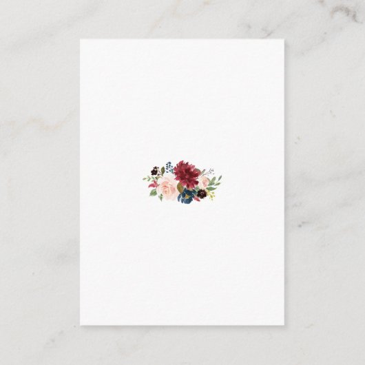 Merlot Navy Blue Floral Gold Rahmen Hochzeitsdetai Begleitkarte (Rückseite)