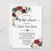 Merlot Navy Blue Floral Handwriting Brautparty Einladung (Vorderseite)