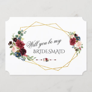 Merlot Navy Blue Floral Sie werden meine Bridesmai Einladung