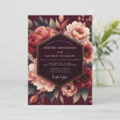 Merlot Poetic Bloom Wedding Einladung (Stehend Vorderseite)