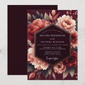 Merlot Poetic Bloom Wedding Einladung (Vorne/Hinten)