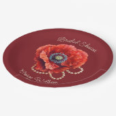 Merlot Red mit Riesenrot-Mohn-Brautparty Pappteller (Schrägansicht)