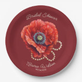 Merlot Red mit Riesenrot-Mohn-Brautparty Pappteller (Vorderseite)