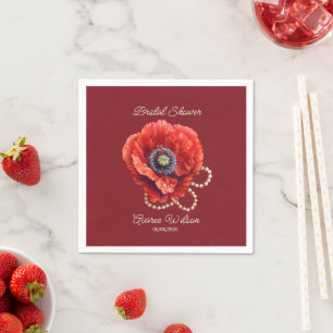 Merlot Red mit Riesenrot-Mohn-Brautparty Serviette