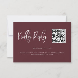 Merlot Red Modern Minimalistisch Wedding QR Code RSVP Karte