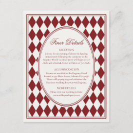 Merlot Roter Harlekin-Schachbrett-Muster Hochzeit Begleitkarte
