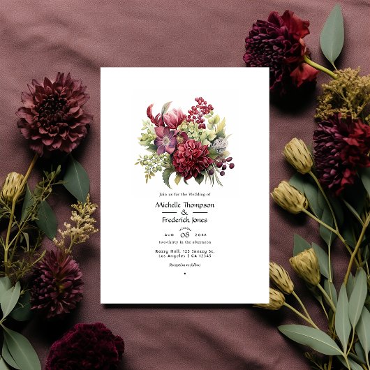 Merlot und Sage Floral Winter Wedding Einladung
