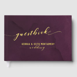 Merlot Wassercolor Gold Script Hochzeit Gästebuch