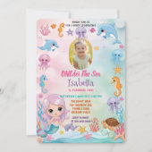 Mermaid 1. Foto Oneder Ocean Geburtstag Einladung (Vorderseite)