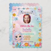Mermaid 1. Foto Oneder Ocean Geburtstag Einladung (Vorne/Hinten)